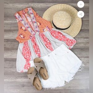 Free People Dream Darlin' V Neck Baby Doll Peplum Tank Top